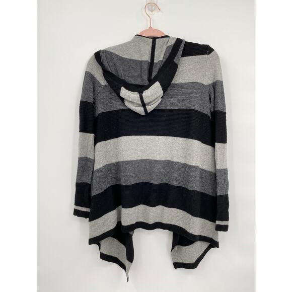 Splendid Open Front Asmmetric Hem Stripe Gray Black Cardigan with Hoodie Size XS - Picture 5 of 7